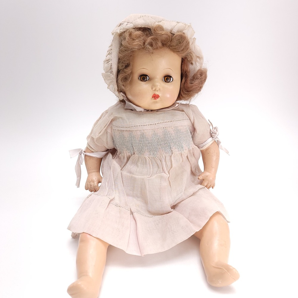 Vintage Madam Alexaner Composition Baby Doll Pink Dress Bonnet Sleep Eyes 20"